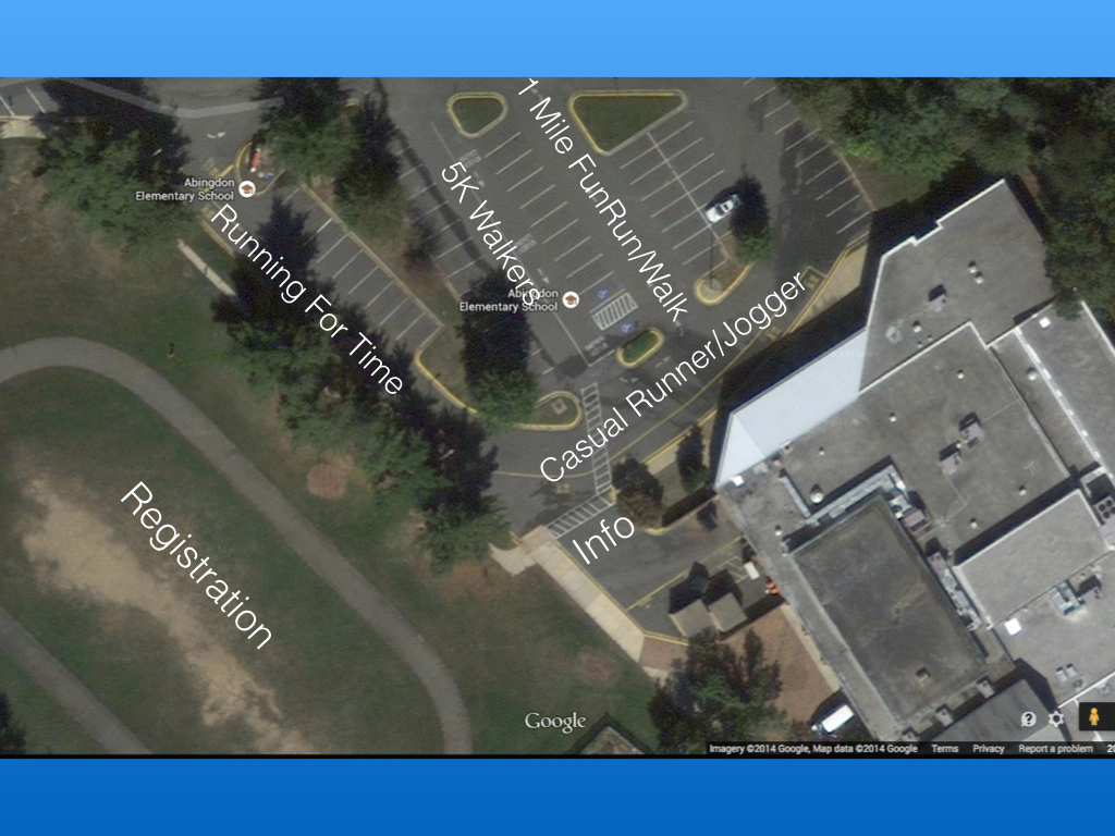 Aerial map of the school grounds showing registration, the track, parking and the lineup areas